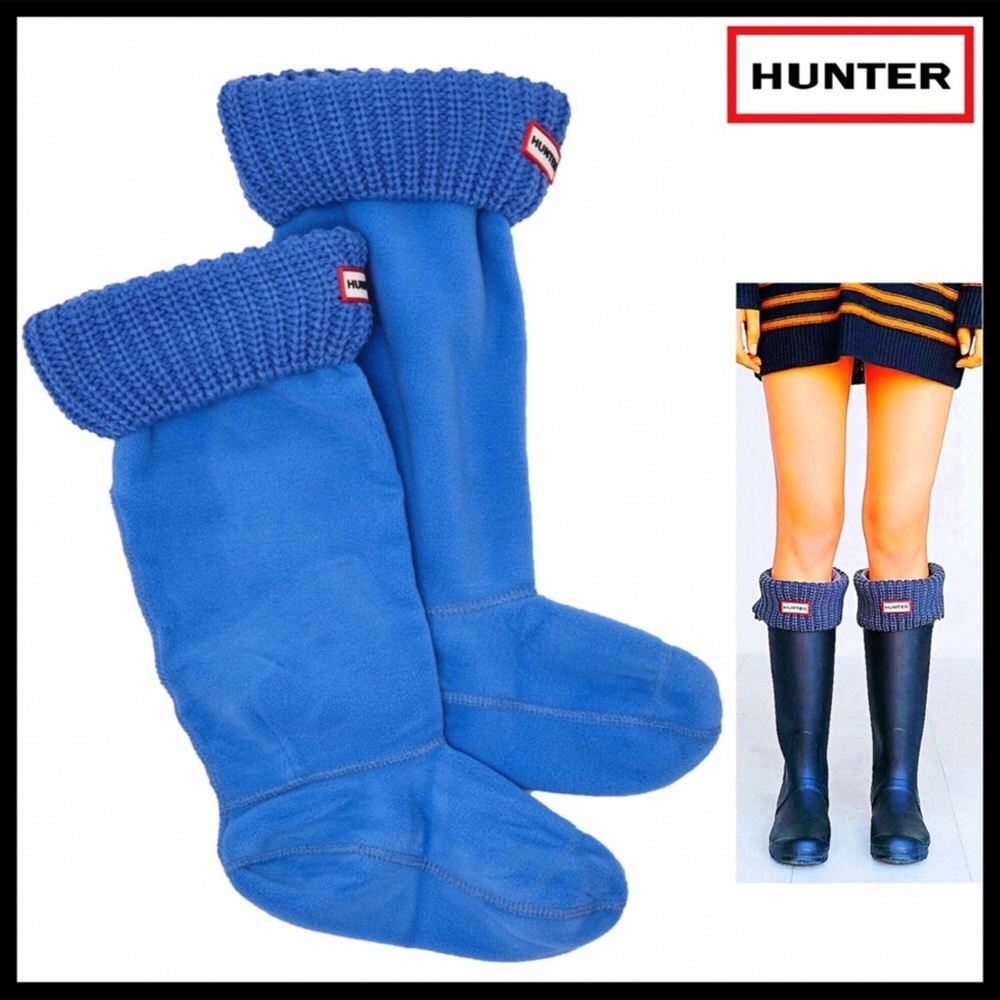 HUNTER ORIGINAL TALL CUFFED BLUE BOOT SOCKS A2C - Picture 1 of 8